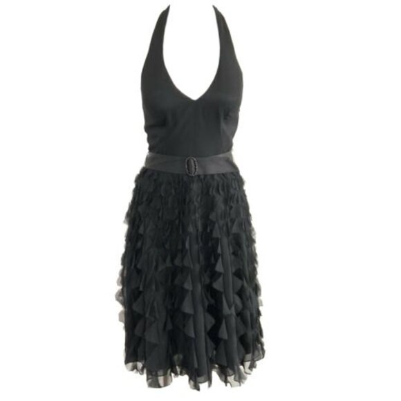 100% Silk White House Black Market Halter Ruffle Dress Cocktail 0 - Picture 8 of 10